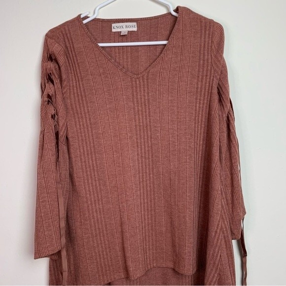 Knox Rose Desert Rose Soft V Neck Ribbed Cinched Sleeves Size S Women - Picture 3 of 11